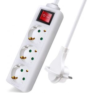 SEPT-ExtraStar Prolongateur blanc avec 3 prises et interrupteur, c&acirc;ble 1,5 m, fiche plate pour la maison, le bureau et les voyages - Neuf