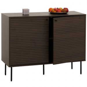 Sideboard HWC-N78, Commode Armoire Buffet, style scandinave M&eacute;tal Bois M&eacute;lamine MVG 86x110x40cmbrun fonc&eacute; - Neuf