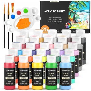 Mevronisshop-Kit De Peinture Acrylique, 25 Couleurs, Flacons De 60 Ml Avec 3 Pinceaux Et 1 Palette, Riche Pigment&eacute;e, Imperm&eacute;able Pour Artistes, D&eacute;butants Et Enfants Sur Toile, Roches, Bois, C&eacute;ramique - Neuf