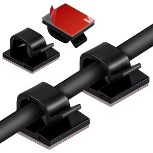 MEVRONISSHOP-Clips C&acirc;ble Adh&eacute;sives, 70PCS Clip Cabl Adhesif Rangement de C&acirc;ble Fixation Auto Collant, Plastique Organiseur de Fils Electrique pour Bureau/Voiture/TV/T&eacute;l&eacute;phone/Chargeur (Noir) - Neuf