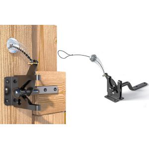 Loquet de portail autobloquant pour cl&ocirc;ture en bois avec c&acirc;ble &agrave; ressort et quincaillerie de montage - Neuf