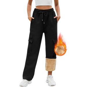 Kalanka-Pantalon Polaire Jogging Femme Hiver Chaud Pantalons De Sport Coton Pantalon Cargo Avec Cordon De Serrage Sportswear Chaud Longue Sweatpants Large Avec Multiples Poches - Neuf