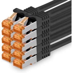 TIANYI-0,25 m - Câble réseau Cat.7 noir - paquet de 10 Câble LAN Gigabit Ethernet 10000 Mbit s câble patch Câble Cat7 Câble S FTP PIMF blindage LSZH Cat.7 Prise Rj45 Cat 6a - 10 x 0,25 mètres - Neuf