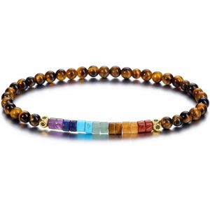 Bracelet 7 Chakras Perles Pierre Naturelle Reglable Bracelet Pierre Précieuse Améthyste ?il De Tigre Obsidienne Quartz Rose Femme Fille Bijoux Cadeau Bonheur Anniversaire.[J770] - Neuf