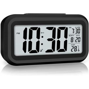 KAL-Réveil Digital Avec Capteur De Température - Réveil Silencieux Sans Tic-Tac, Cadran Led 14,5 Cm Et Veilleuse Intelligente (Noir) - Neuf