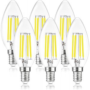 C35 E14 Ampoule Filament Led &Agrave; Petite 4w, Blanc Froid 6500k, 400lm, 4w &Eacute;quivalent &Agrave; Lampe Halog&egrave;ne 40w, Non Dimmable, Lot De 6[Amp749065] - Neuf