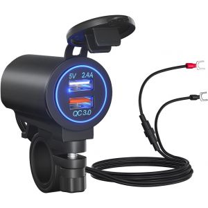 Ongi-Double Prise De Chargeur Usb,Chargeur Double Usb Pour Moto,Adaptateur Usb Étanche À Double Port Avec Lumière Bleue Pour Moto,Voiture,Bateau,Bus Atv - Neuf