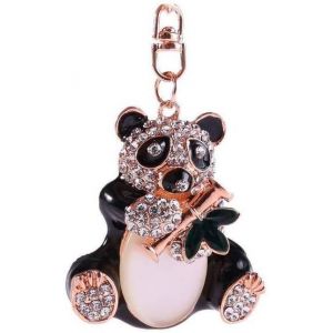 Kal-- Porte-Clés Panda Avec Strass Brillants - Porte-Bonheur - Symbole D'équilibre & Tranquilité - Objet Feng Shui - 11 X 5 Cm - Idée Cadeau Bijou Asiatique - Coloris Doré - Neuf