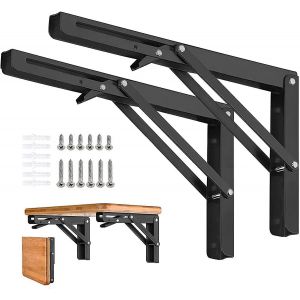 2pcs supports d'étagère pliants - Support d'étagère triangulaire pliable en métal robuste,charnière de table pliante murale de bricolage,économie d'espace pour table de banc- - Neuf