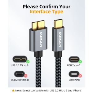 Câble USB C vers Micro B,0.5m 10Gbps USB 3.1 Cable disque dur externe USB C Compatible avec Toshiba,Seagate,WD,Disque Dur,Galaxy S5 Note 3,HDD - Neuf