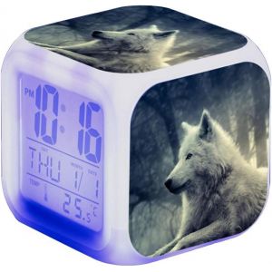 Wolf R&eacute;veil LED pour Enfant - R&eacute;veil de Chevet carr&eacute; - Affichage LCD &eacute;clair&eacute; - Cadeau - Motif Loup (#14) - Neuf
