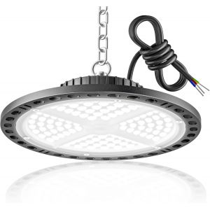 SUBZONAL-UFO Projecteur LED Interieur 100W 1 Pi&egrave;ce - 10000LM Eclairage d Atelier avec Cha&icirc;ne M&eacute;tallique 11.8in, Driver, 6500K IP65 Plafonnier Lampe LED Atelier Industrielle pour Industriel Garage - Neuf