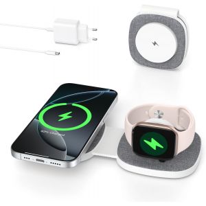 2 In 1 Chargeur Induction Pour Iphone Pour Magsafe Sans Fil Pliable Pour Iphone 17, 16, 15, 14, 13, 12 Series, Pour Apple Watch 11 10 9 8 7 6 5 4 3 2 1 Se/Ultra, Pour Airpods Magn&eacute;tique Voyage - Neuf