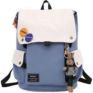 Sac &agrave; dos de couleurs contrast&eacute;es kawaii avec poup&eacute;e lapin gris Sac de voyage &agrave; la mode de grande capacit&eacute; Sac &agrave; dos de shopping (bleu) - Neuf