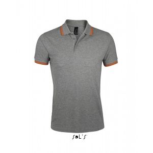 Polo Homme Coton - 00577 - Gris Chin&eacute; Et Bande Orange - Neuf
