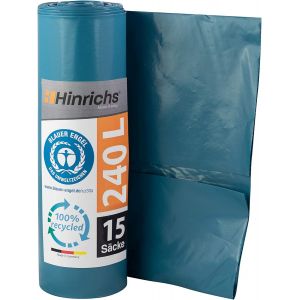 CHECARZHN--NO1-Lot De 15 Sacs Poubelle Extra Résistants À La Déchirure - 240 L - 100 X 125 Cm - Sacs Poubelle En Polyéthylène Basse Densité Recyclé - Bleu - Pour Jardin, Maison Et Chantier - Neuf