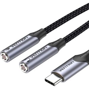 LORANKA-C&acirc;ble Type C vers Prise Casque 3,5 mm, USB C vers Double Jack 3,5 mm Adaptateur Audio Splitter Convertisseur pour Huawei P Series, Xiaomi 10/10 Pro, Oneplus 7T, etc. - Neuf