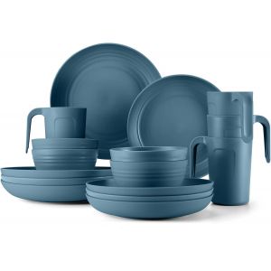 Ulteronixshop-Kit De Vaisselle Camping 16pcs, Kit Camping Couvert Pour 4 Personnes, Set De Couverts Pique-Nique Avec Assiettes Bols Tasses Etc. Pour Camping, Cuisine, Randonn&eacute;e, Pique-Nique - Neuf