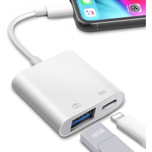 KALANKA-Adaptateur Lightning vers USB 3.0 avec Port de Charge Rapide, Adaptateur USB Cam&eacute;ra OTG Adaptateur pour iphone14/13/12/11 Flash Drive, Souris, Clavier - Neuf
