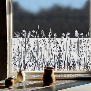 ERYI-Film Occultant Fenêtre Pissenlit, Imperméable Opaque Fenetre Plante Blanche, Réutilisable Film Fenetre Anti Regard, Non Adhesif Convient Pour Les Salons, Cuisine, Salle De Bains, Bureau - Neuf