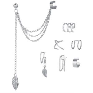 Couleur Feuilles Clip Boucles D'oreilles Pour Femmes Hommes Créatif Simple C Ear Cuff Non-Piercing Ear Clip Set Tendance Bijoux Cadeau Argent - Neuf