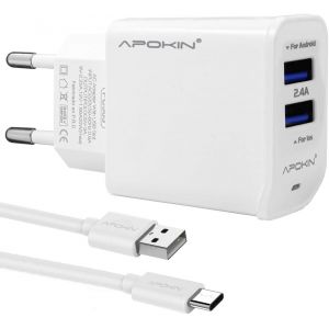 Eryi-Chargeur Usb ® Quick Charge 3.0 Avec Câble Usb De Type C 2.4a 2usb Chargeur Mural Chargeur Rapide Mobile Ou Tablette Adaptateur Pour Samsung Galaxy S21 / S20 / S10, Huawei, Oppo Realme, Xiaomi - Neuf