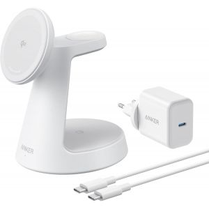 Maggo Chargeur Induction Iphone 3 En 1 Magsafe 15w (Socle), Chargeur Sans Fil Certifi&eacute; Qi2 Compatible Magsafe, Pour Iphone 16/15/14/13, Apple Watch, Airpods Pro, Et Plus (Adaptateur Fourni) - Neuf