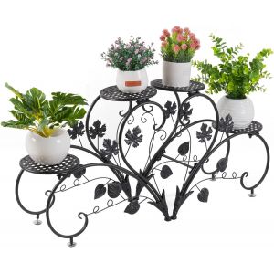 Nouvelhorizonstore-Tag&egrave;re Plantes Fer Forg&eacute;, Porte Plante Avec 4 Tablettes Support Pot De Fleurs Charge Max 20kg, Parfait Pour Maison Balcon Terrasse Jardin Patio Buffet - 90x42x21cm Noir - Neuf
