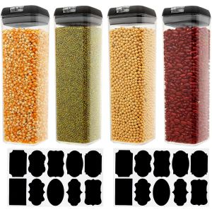 Checarzhn--No1-Lot De 4 Boîtes De Conservation Alimentaire En Plastique Avec Couvercles Hermétiques, De Qualité Alimentaire Et Sans Bpa, La Farine, Les Céréales Et Le Sucre - Neuf