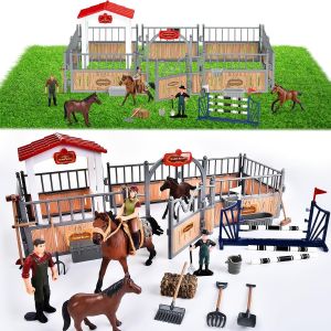 Eryi-55 Pièces Jouets Pour L'écurie Ferme Cheval Jouet Set, Jouet Chevaux Avec Figurine Cheval Clôture Cadeaux De Noël Anniversaire Pour Enfants Garçon Fille - Neuf