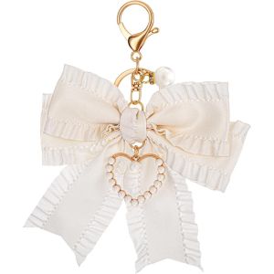 Loc-Perles D'Arc Porte Cles,Porte-Clés Femme Élégant Avec Noeud Chic,Portefeuille Porte Cles,Breloque Coeur En Perles,Bijou De Sac À Main,Accessoire Pour Clé Et Sac,Cadeaux Pour Filles Key Holder - Neuf