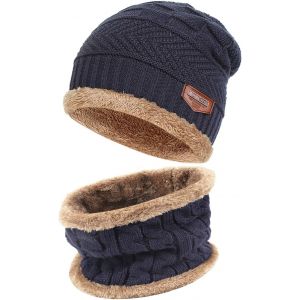 Jexnovashop-Hommes Femmes Hiver Bonnet &Eacute;charpe Ensemble Chaud Tricot Doubl&eacute; Polaire Chapeau Cache-Cou Cadeau Homme Femme - Neuf