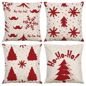 No&euml;l Taie D'oreiller 45 X 45 Cm, Ensemble De 4 Draps De No&euml;l Imprim&eacute; Beige Arbre Carr&eacute; En Forme De Housse De Coussin Pour Lit Voiture Le Canap&eacute; &Agrave; La Maison De D&eacute;coration, De D&eacute;coration De No&euml;l - Neuf