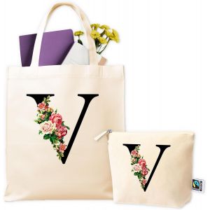 SJZG-Sacs En Tissu Personnalis&eacute;s - Tote Bag Personnalis&eacute; + Trousse De Toilette - Sac En Tissu Personnalis&eacute; Pour Femme - Cadeaux Personnalis&eacute;s - Cadeau Original Femme - Sac De Courses R&eacute;utilisable - Neuf