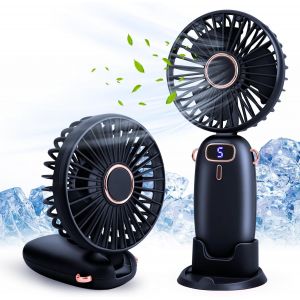 KALANKA-Ventilateur à Main, Ventilateur Portatif, Petit Ventilateur De Poche 5 Vitesses Avec Base, Mini Ventilateur USB Portable Silencieux Puissant Table Pour Bureau, Extérieur (Bleu) - Neuf