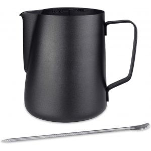 Kal-Ml Pot À Lait Inox Noire Pichet À Lait Mousser Metal Barista Avec Mesure Mark Et Latte Art Pen Tasse De Mousseurs À Main Levée Milk Café Cruche Pour La Création Cappuccino Espresso - Neuf
