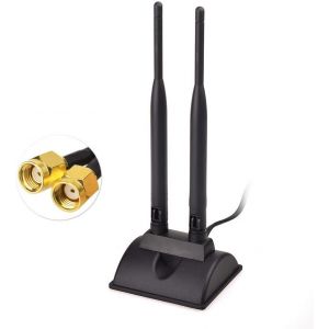 Antenne WiFi 2.4G / 5.8G Double Antenne Magnétique Adaptateur RP-SMA Câble 2m pour Antenne Camera WiFi Cartes PCI WLAN Routeur Wirelesse Routeur Bluetooth - Neuf