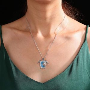 Kal-Collier Ras Du Cou En Forme De Tortue De Mer Avec Opale - Collier Ras Du Cou En Argent - Bijoux Pour Femmes Et Filles, Métal Argent - Neuf