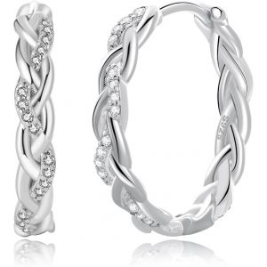 Kalhx-Creoles Argent Femme,Hypoallergéniques Torchées Créoles Argent Légères Petite Boucles D'oreilles Créoles Avec Zircone Cubique (15/20mm) - Neuf