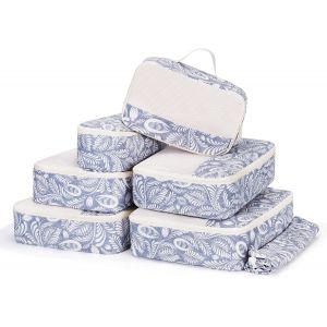 7 Pi&egrave;ces Organisateur Val , Pochette Rangement Val Organisateur Compartiment, Organisateurs De Voyage, Packing Cubes, Cube De Rangement, Organ Urs De Bagage (Feuille Bleue) - Neuf