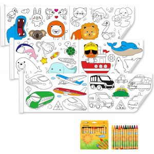 Lot de 3 rouleaux de papier &agrave; colorier pour enfants, 30 x 300 cm, d&eacute;coupable, avec 12 couleurs de crayons de cire, rouleau de coloriage pour enfants, rouleau de coloriage pour enfants, poster - Neuf