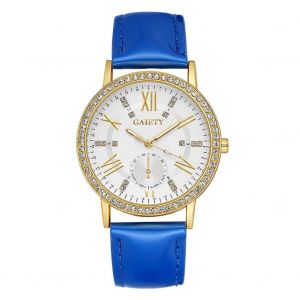 Gaiety Femmes Strass Cadran Rond Pu Bracelet Quartz Montre Analogique Robe Montre-Bracelet (Bleu Fonc&eacute;) - Neuf
