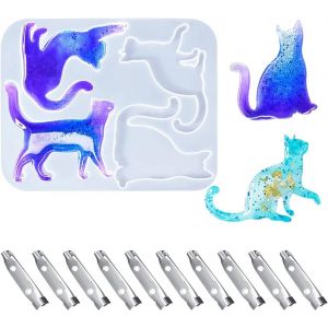 Moule Resine Chat, Moules Silicone Bijoux, Moule Resin Epoxy Chatte, Animaux Moulle De Coul&eacute;e Moulage Avec 10 Broches Pour Fabrication Pendentif, Boucle D'oreille (Moule Chat) - Neuf
