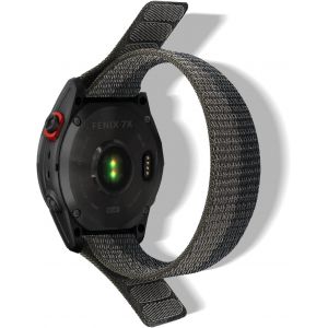 Nylon Bracelet Pour Garmin F¿Nix/Enduro/Epix/Quatix/Marq Series/Descent Series /D2 Series/Tactix Bracelet De Montre Pour Quickfit 26mm Confortable Respirant - Noir Gris - Neuf