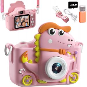 Appareil Photo Enfant Dinosaure, 2"" 1080P Appareil Photo Numérique, HD Selfie Apareille Photo 32G, Eouet Enfant Et Cadeau Fille 3 4 5 6 7 8 9 10 11 12 Ans, Bien Jeux pour Enfants (Vert) - Neuf