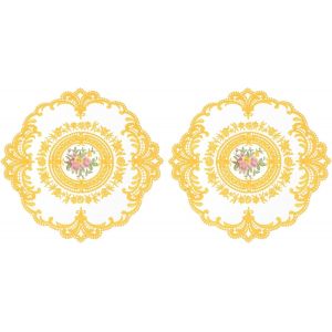 SJZG-Lot De 2 Napperons Ronds Brod&eacute;s En Dentelle R&eacute;tro Pour Table De Salle &Agrave; Manger, Cuisine, F&ecirc;te, 28 X 28 Cm, Jaune - Neuf