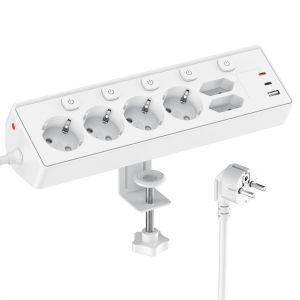 Kemelo Multiprise avec Interrupteur Individuel, 9 en 1 multiprise Plate avec 4 Sortie AC, 2 EU Ports, 3 USB Ports, pour Le Bureau, Salon, Chambre &agrave; Coucher, Cuisine, Rallonge Electrique 2M,Blanc - Neuf