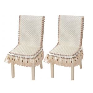 Lot de 2 housses de chaise de salle &agrave; manger extensibles et antid&eacute;rapantes beiges - Neuf