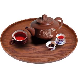 Checarzhn--No1-Plateau Rond En Bois Planche À Thé En Bois Naturel Pour Servir Des Plats À Boire De L'eau Dans Un Hôtel (Diamètre 21 Cm/8.27 Inches) - Neuf