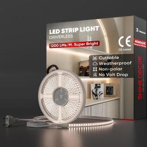 3M Bande Lumineuse Led, 220V Autocollante Silicone Bande Led &Eacute;tanche Ip65, Smd 2835 120 Leds/M Ultra Haute Luminosit&eacute; Pour D&eacute;coration Maison Cuisine Jardin Eclairage Led (Blanc Naturel) - Neuf